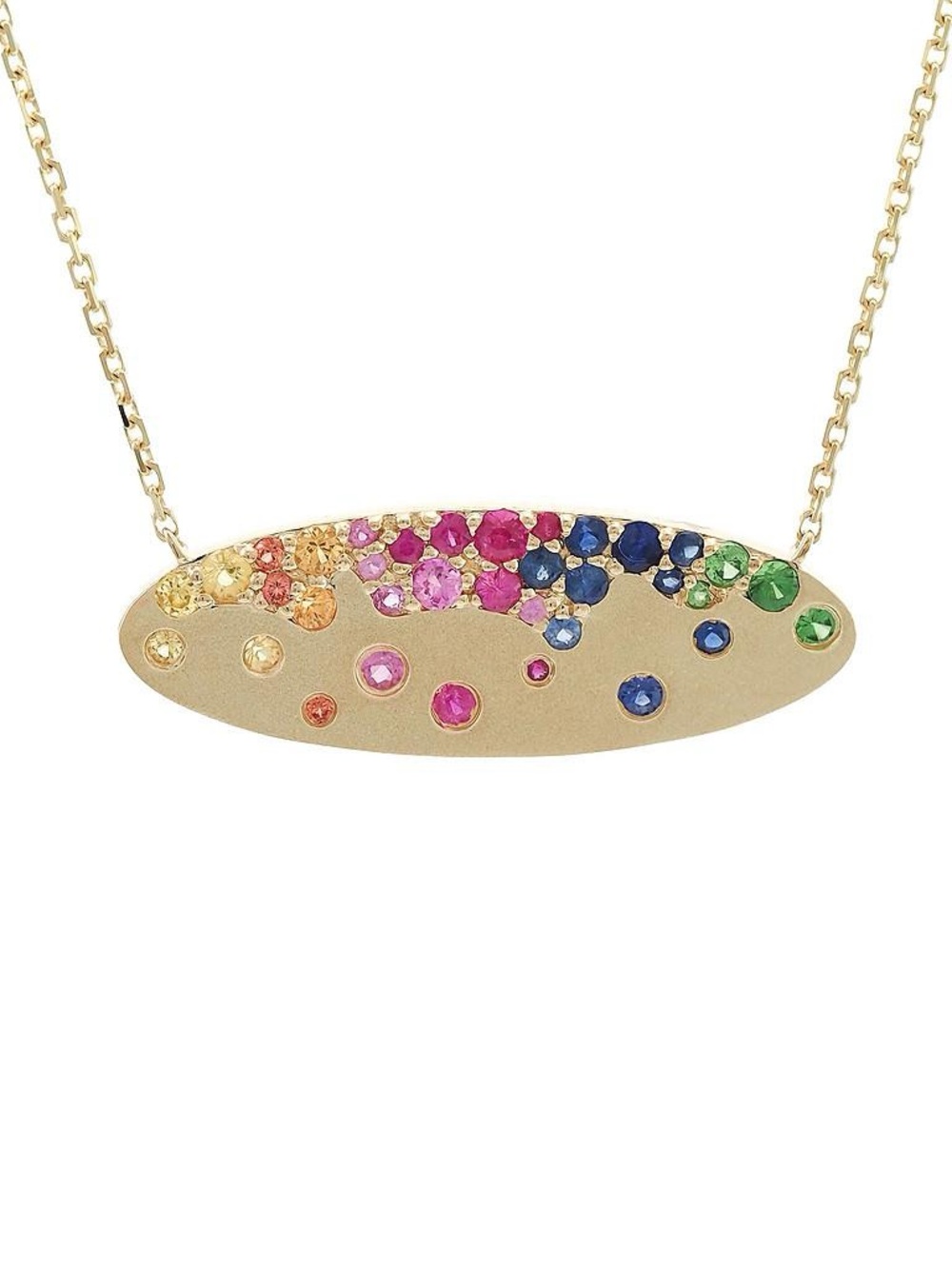14K Real Solid Yellow Gold Natural Rainbow Multi-Gemstone Bezel Necklace 16″+ 2″